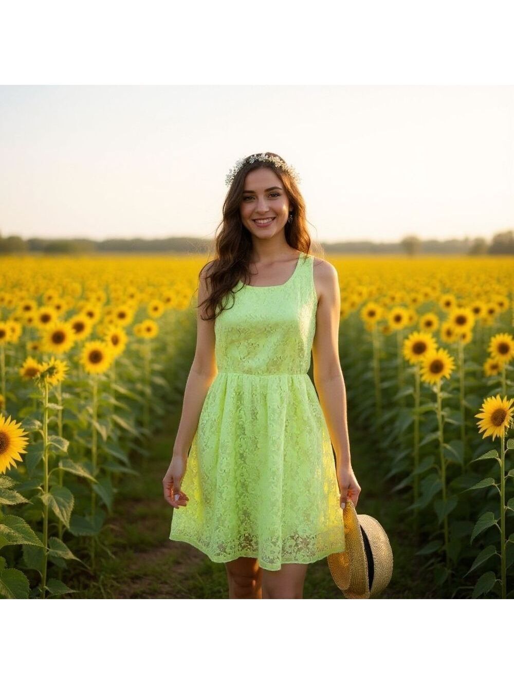 Maurices Neon Yellow Sleeveless Lace Fit & Flare Dress Medium Vibrant Romantic